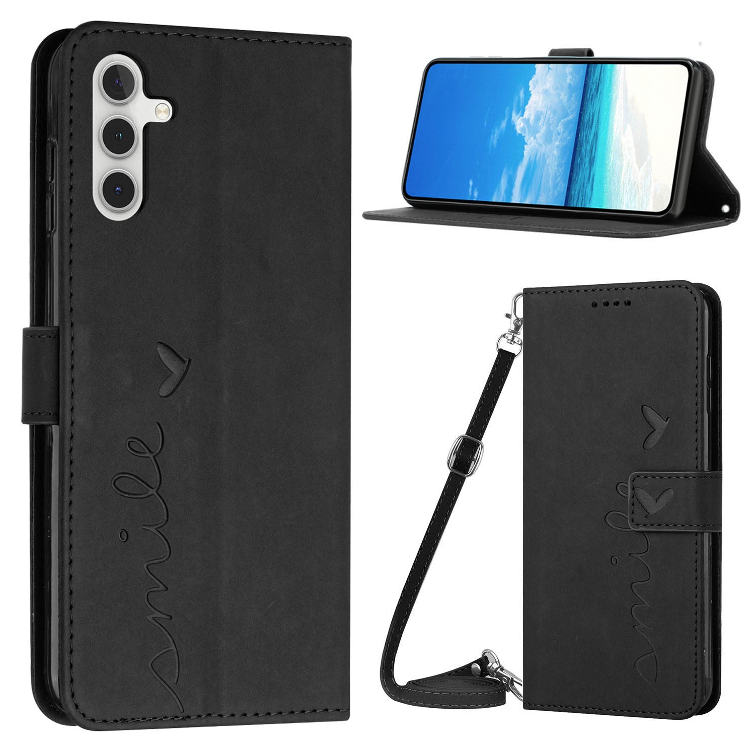Protective Case for Samsung Galaxy S23 FE Imprinted Leather Wallet Stand Phone Cover with Shoulder Strap Protective Case for Samsung Galaxy S23 FE Imprinted Leather Wallet Stand Phone Cover with Shoulder Strap